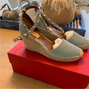 Brand new Valentino classic rock stud wedges in baby blue. Size 37